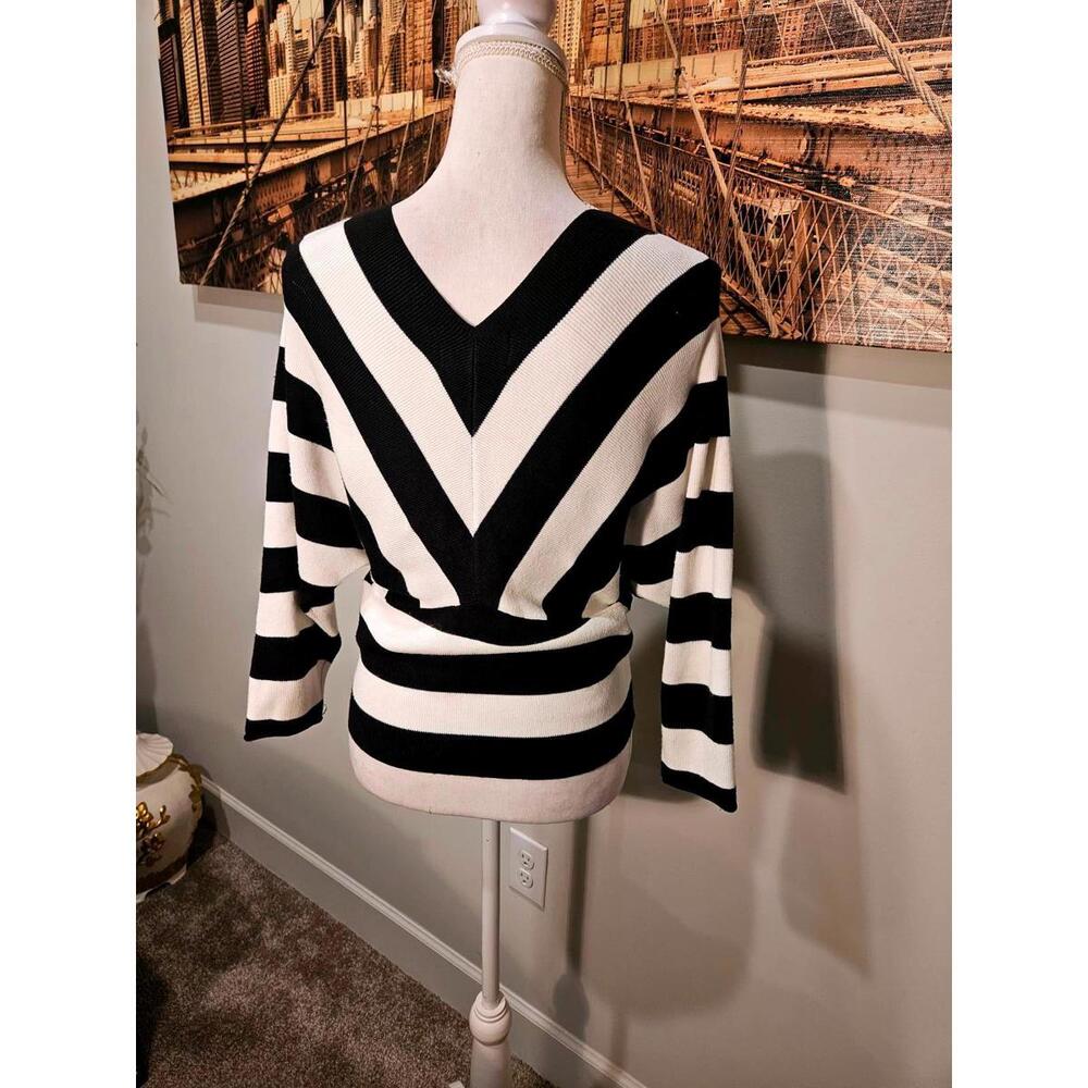 Truth by Republic Black and White Striped V-Neck Sweater